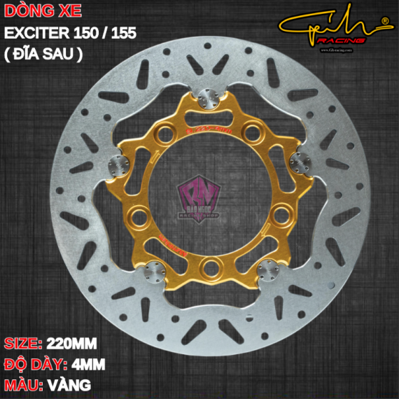 ĐĨA THẮNG SAU GH-RACING EXCITER 150 / 155 SIZE 220MM ( MÀU VÀNG/ CHỐT INOX )