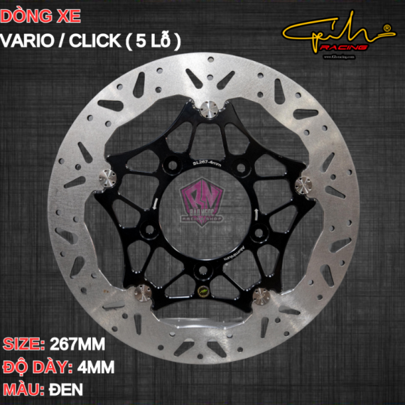 ĐĨA THẮNG GH-RACING VARIO 150 SIZE 267MM ( MÀU ĐEN / CHỐT INOX )
