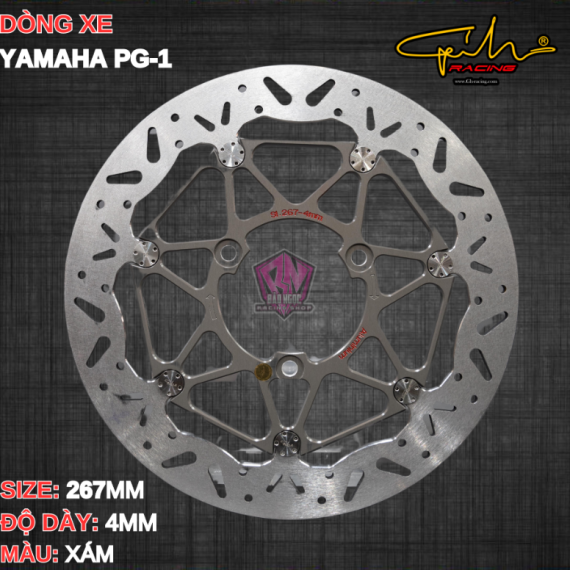 ĐĨA THẮNG GH-RACING YAMAHA PG-1 SIZE 267MM ( MÀU XÁM / CHỐT INOX )