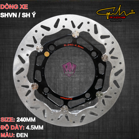 ĐĨA THẮNG GH-RACING SHVN SIZE 240MM ( MÀU ĐEN / CHỐT INOX )