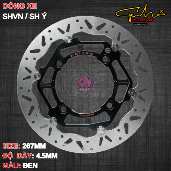 ĐĨA THẮNG GH-RACING SHVN SIZE 267MM ( MÀU ĐEN / CHỐT INOX )