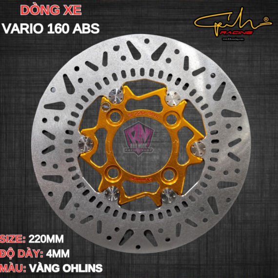 ĐĨA THẮNG GH-RACING VARIO 160 SIZE 220MM ( MÀU VÀNG / CHỐT INOX )