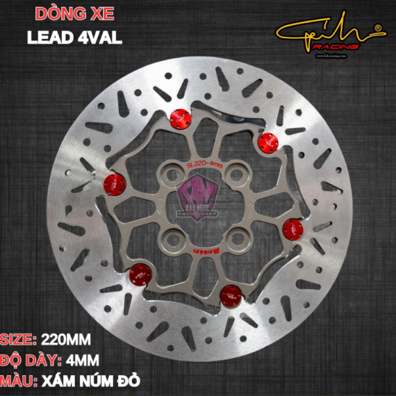ĐĨA THẮNG GH-RACING LEAD 125 SIZE 220MM ( MÀU ĐỎ / CHỐT NHÔM ĐỎ )