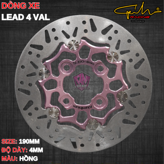 ĐĨA THẮNG GH-RACING LEAD 125 SIZE 190MM ( MÀU HỒNG / CHỐT INOX )